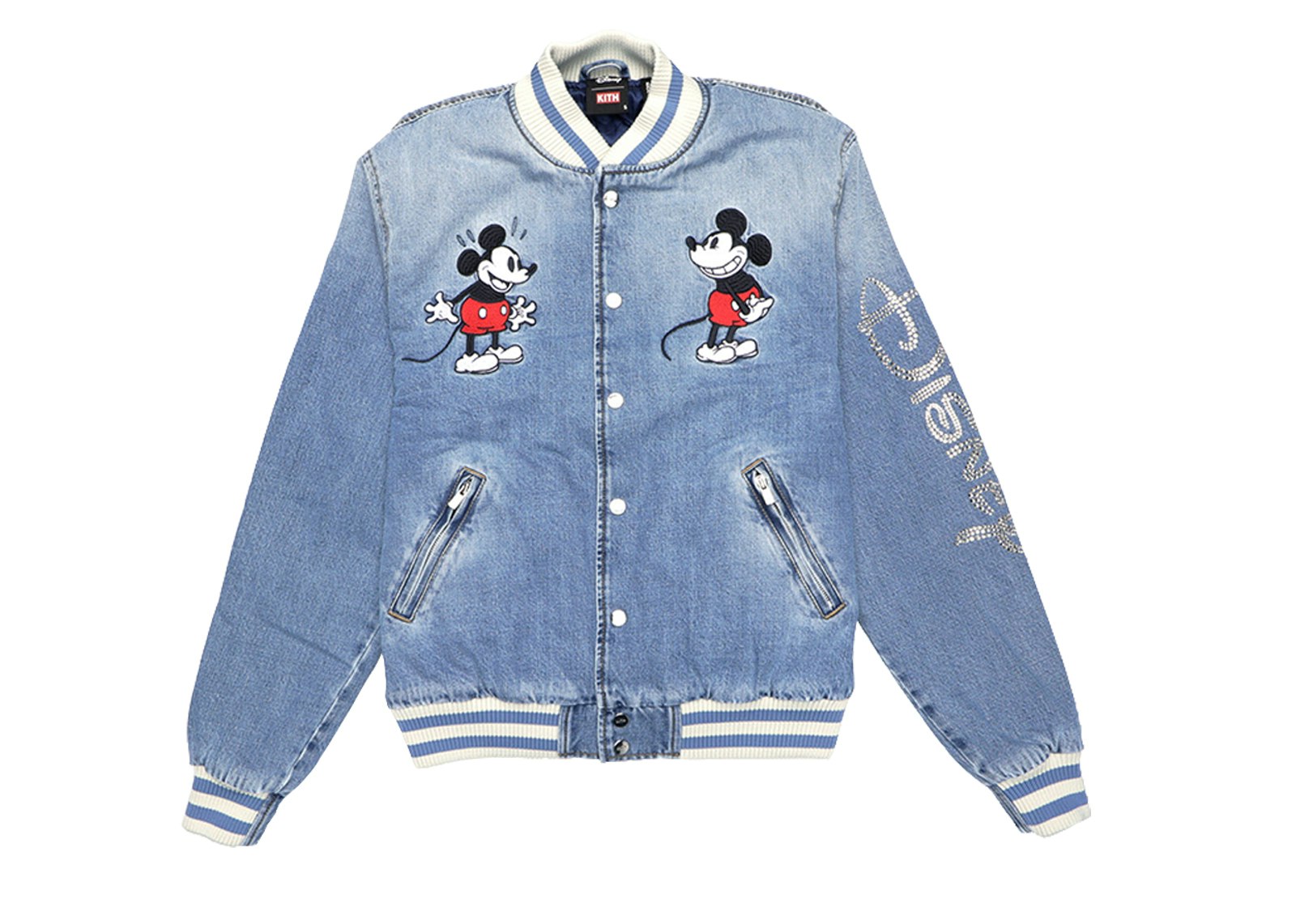 Vintage 90's Disney Denim Varsity Bomber Jacket 1928 Mickey Mouse League L  size, Men's Fashion, Coats, Jackets and Outerwear on Carousell